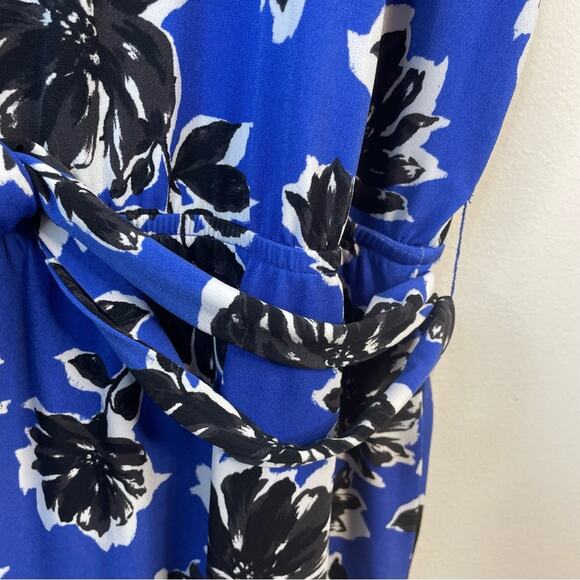Lane Bryant Blue Black floral knit short sleeve belted dress womens 26 28 new - Picture 5 of 16